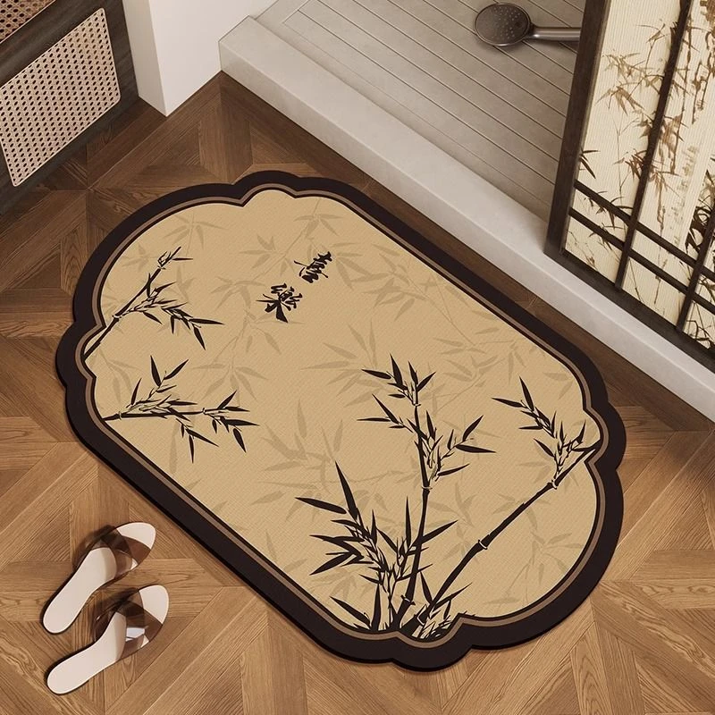 新中式浴室软硅藻泥防滑地垫竹子厕所门口吸水速干垫卫生间门垫子