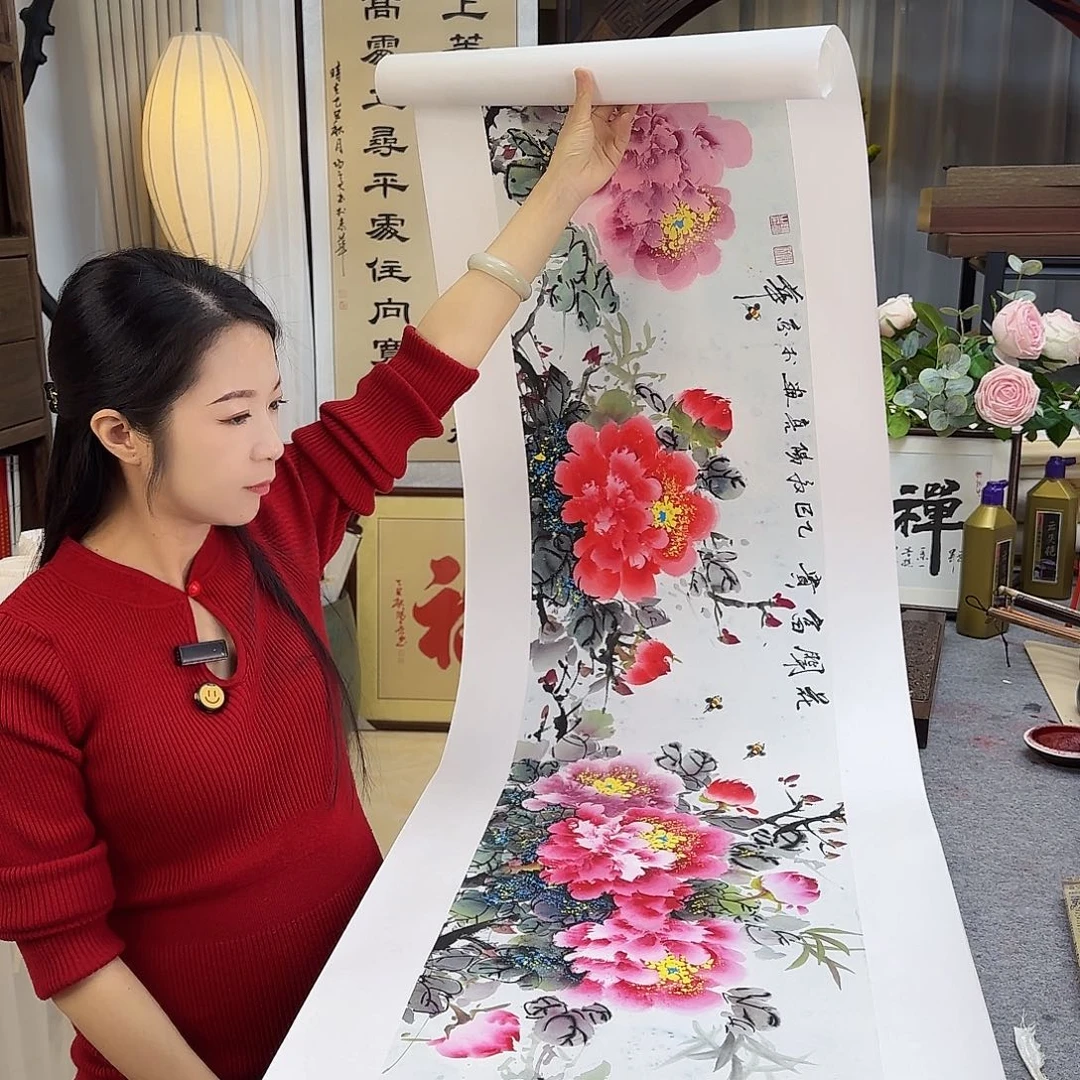 国画伊人阳亮牡丹国画