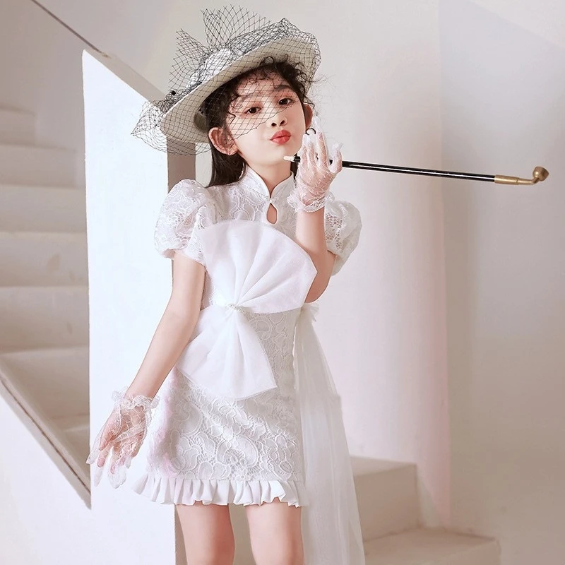 中国风儿童走秀礼服潮服六一演出服女童高端花童婚纱旗袍公主裙夏