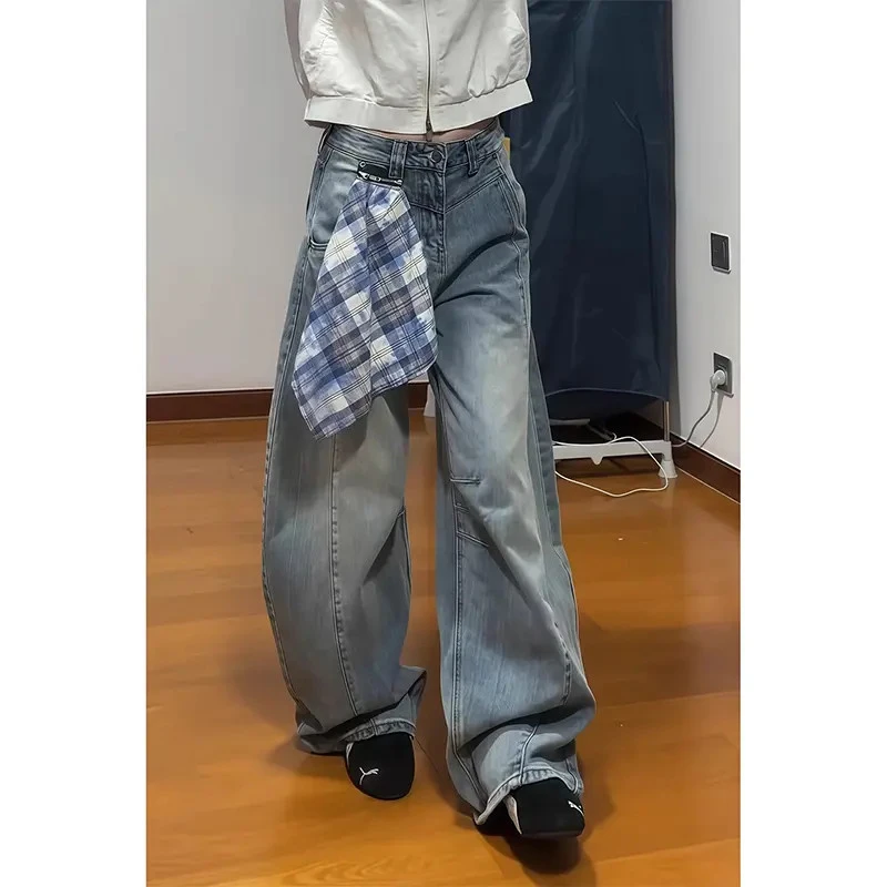 美式复古西装领带弯刀牛仔裤男2025秋季新款设计感宽松阔腿拖地裤