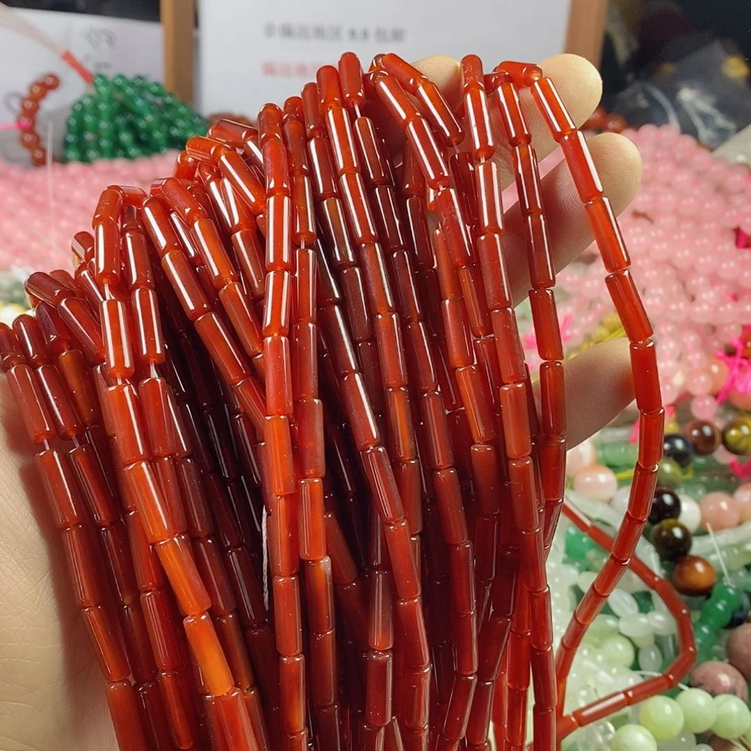 玛瑙/玉髓珠宝半成品合金一条天然4×13红玛瑙细管AAA