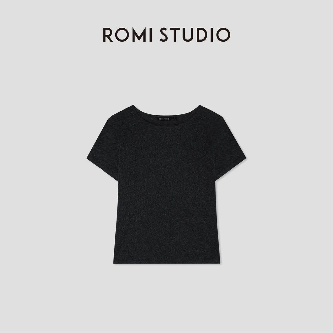 ROMI STUDIO “法式优雅” 莱赛尔棉混纺花纱感针织短袖T恤422T0006