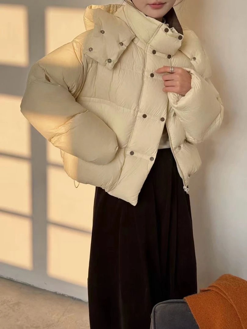 短款加厚小个子连帽时尚百搭冬季网红保暖立领气质白鸭绒羽绒服