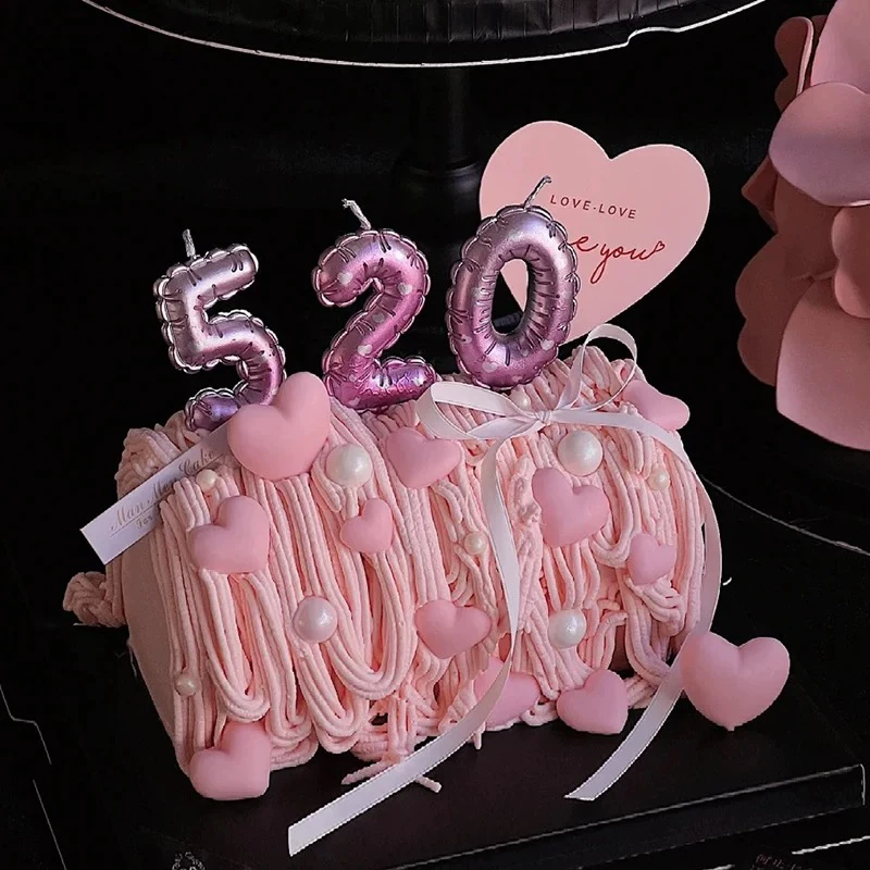 网红粉色系情人节蛋糕装饰 520数字蜡烛LOVE插件情侣告白爱心卡片