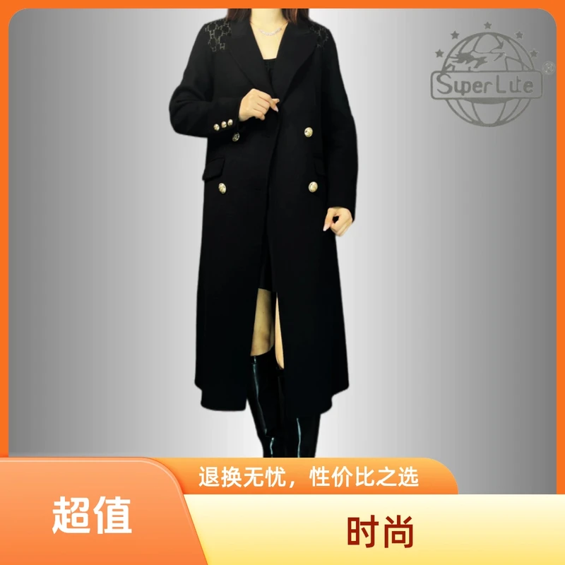 825-7113-7177双面羊毛大衣时尚气质百搭毛呢外套宽松韩版中长款