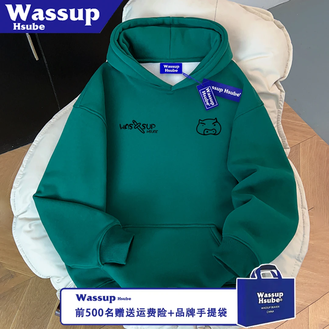WASSUP HSUBE潮流秋冬休闲宽松印花猪猪简约字母长袖卫衣情侣上衣