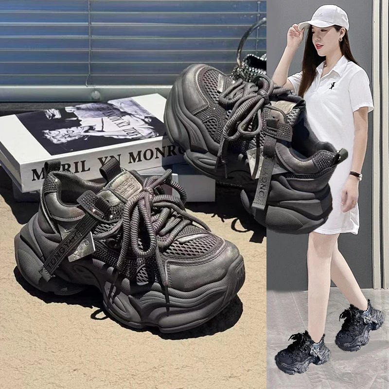 复古擦色做旧老爹鞋女2025秋季爆款网面透气运动鞋小个子休闲鞋