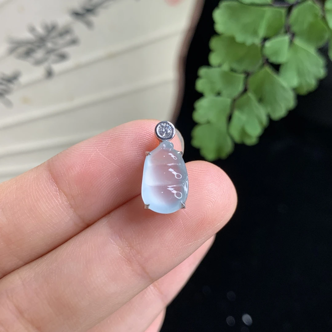 炯炯翡翠 18K金镶高冰福豆吊坠 缅甸天然A货翡翠