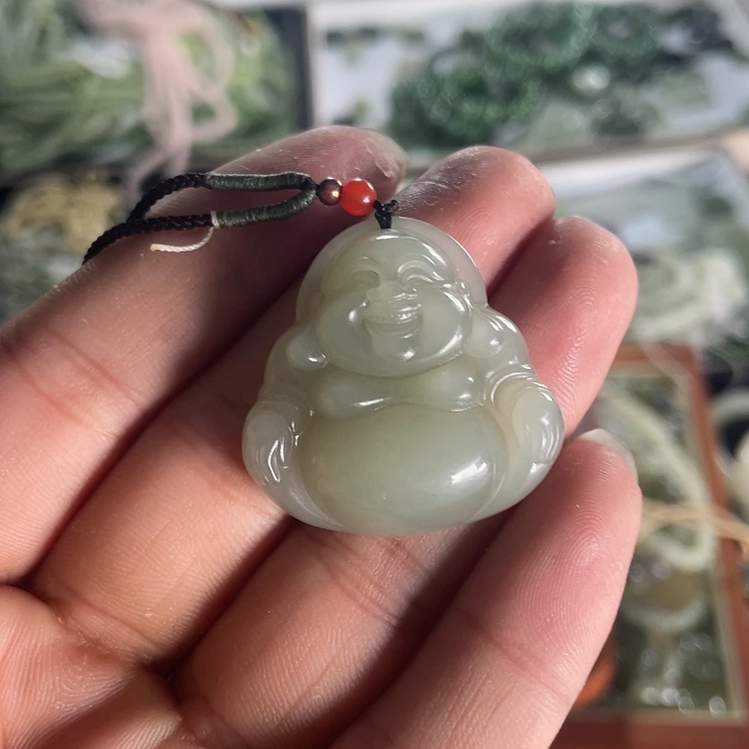 和田玉未镶嵌颈饰@**ღ和田玉新疆且末钢板料佛公吊坠