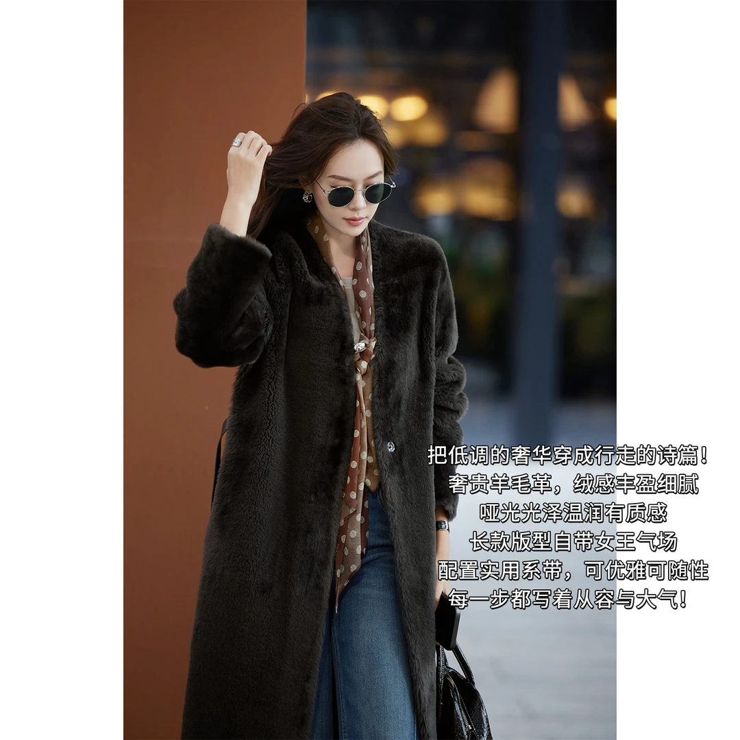 美洋MEIYANG 大美皮草外套 羊毛皮腰带大衣【中】