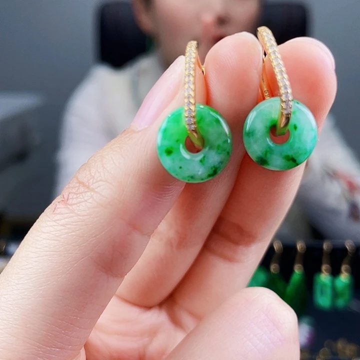 翡翠耳饰银S925镶嵌饰品
