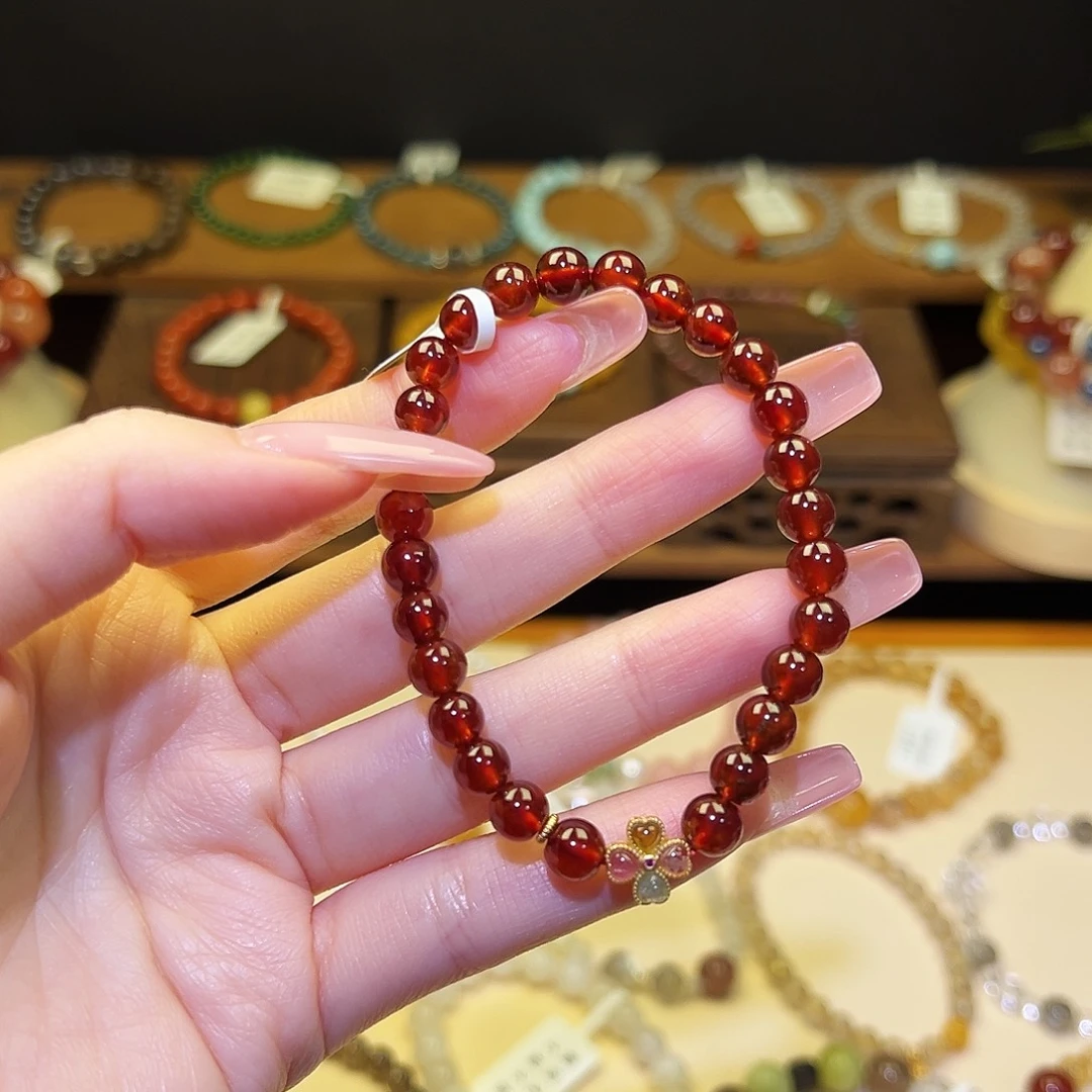 手串水晶银S925镀金镶嵌石榴四叶草