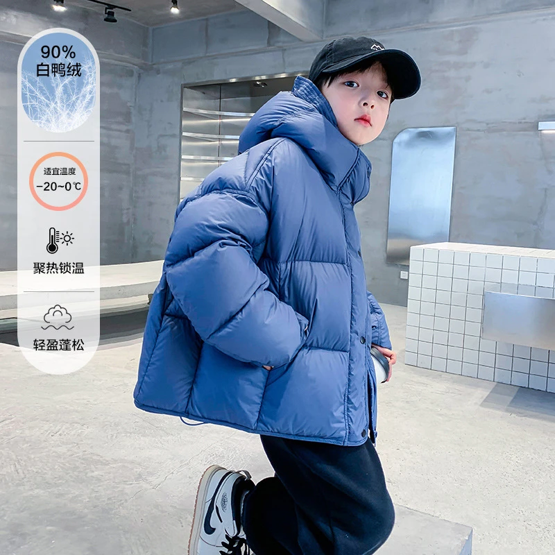 男童冬季免洗面包服连帽羽绒服2024年新款儿装中大童加厚保暖韩版