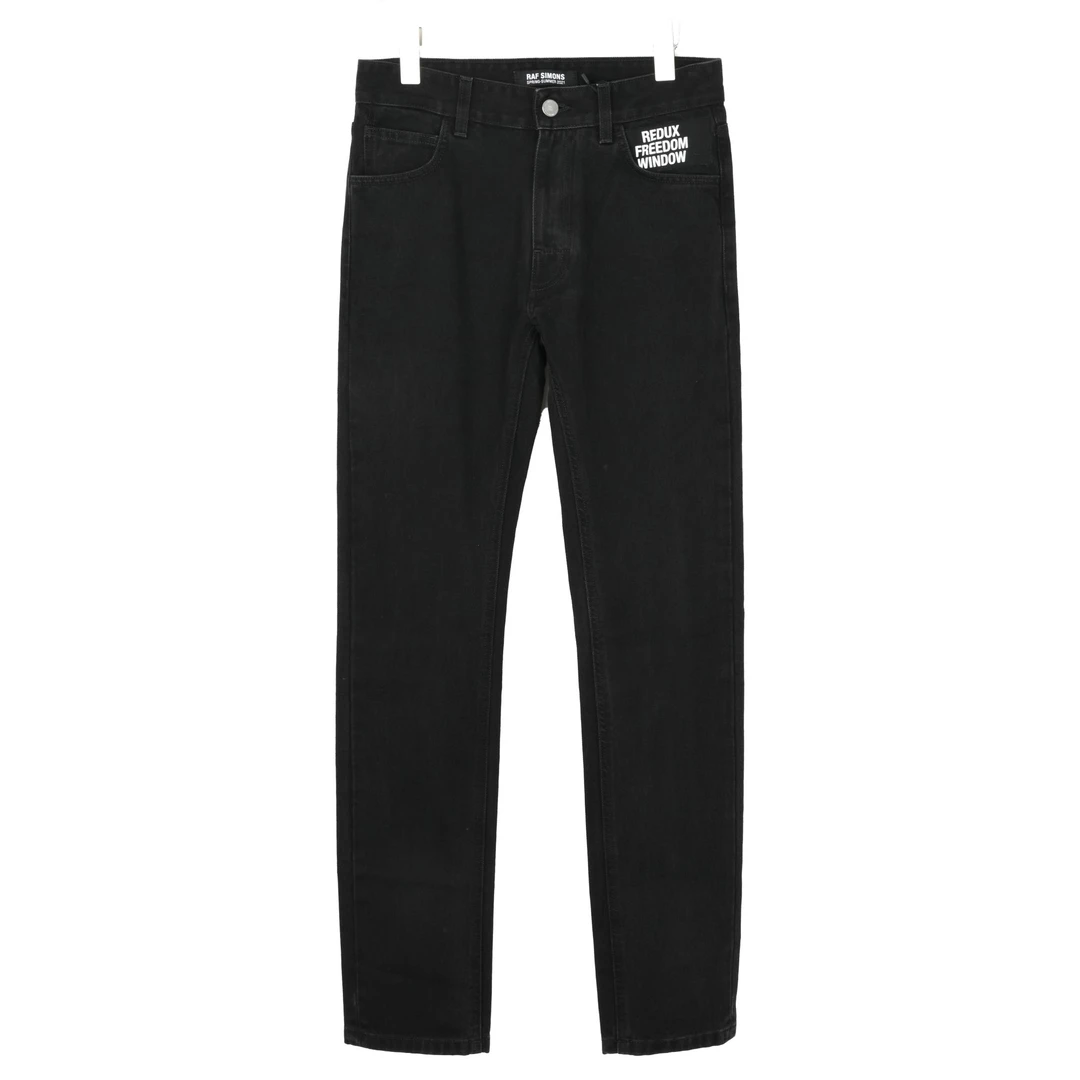 Raf Simons 男士皮标黑色百搭直筒牛仔裤 JVV1607658586037