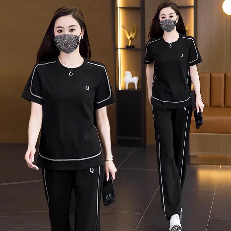 大码女装2025夏季新款休闲时尚运动套装胖mm宽松显瘦洋气两件套女