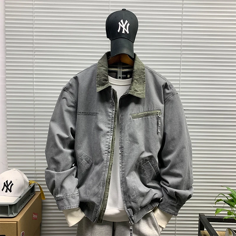 2025春秋新款翻领工装潮牌百搭夹克男士高街痞帅潮流休闲百搭外套