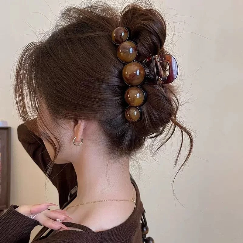 高级感珠珠头发抓夹早秋大号鲨鱼夹女新款后脑勺夹子发夹发饰1539