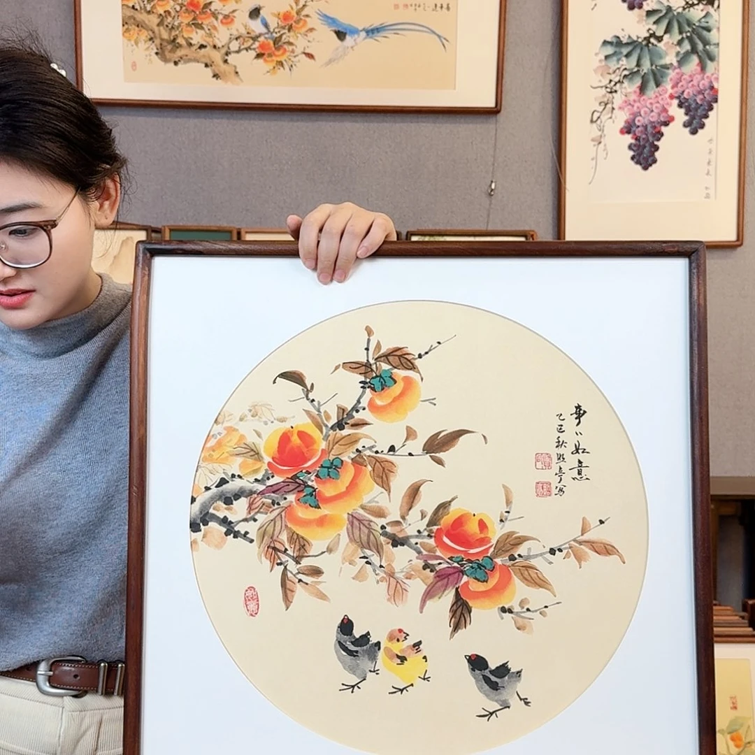 国画纯手绘，纯手写带框尺寸：53×53厘米