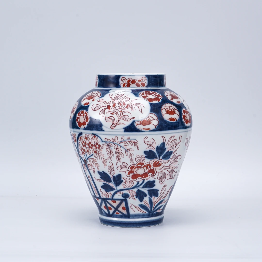 (AB3)Q107765清乾隆青花加彩花卉纹罐