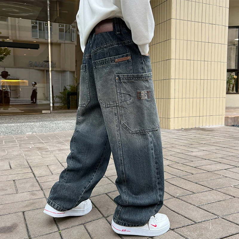 男童裤子秋冬季中大童加绒牛仔裤一体绒2025新款儿童男孩休闲长裤