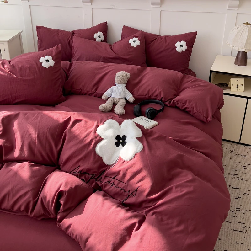2025新款超柔软A类重工刺绣贴布绣高克重水洗棉四件套宿舍三件套