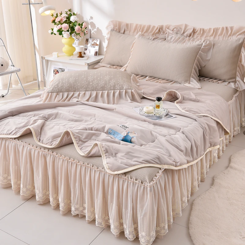 A夏季高品质提花凉感加厚冰丝豆豆凉席三件套可机洗空调被四件套