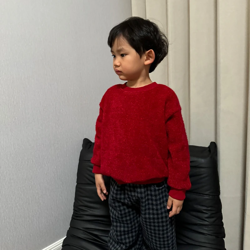 42135-1【年款首推】新年款红色毛衣男女童百搭洋气款宽松百搭套头