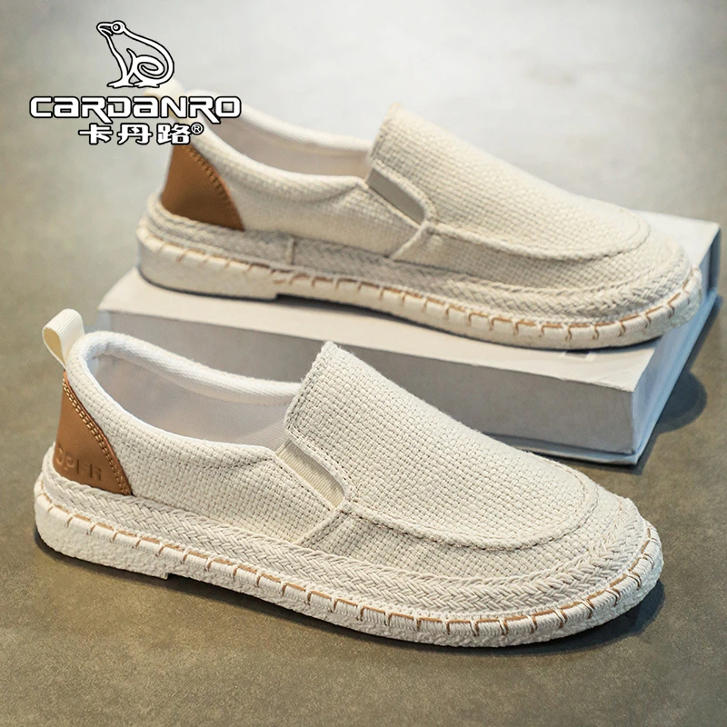 意大利卡丹路帆布男鞋夏季透气一脚蹬老北京布鞋男士低帮懒人潮鞋