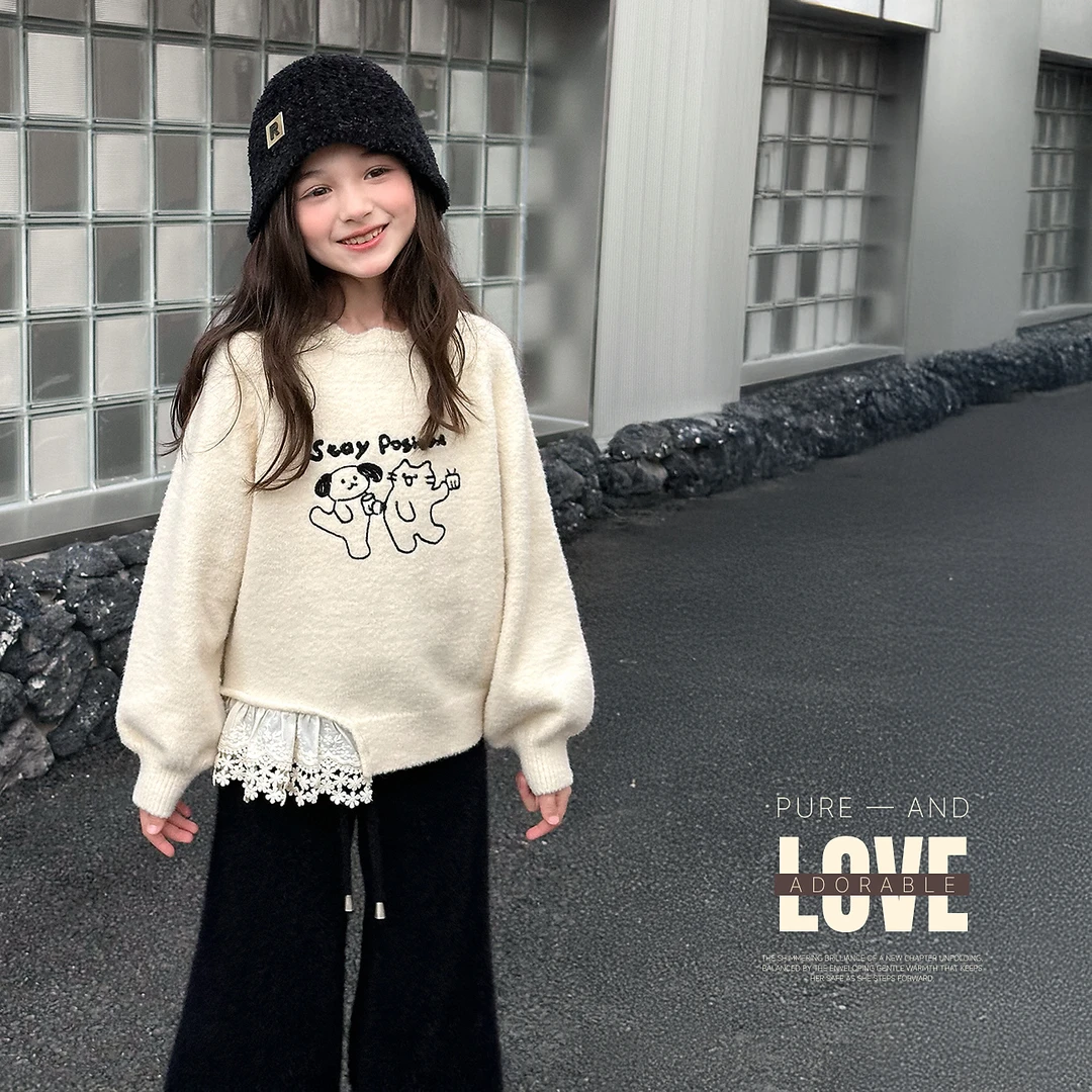 新品【小伙伴】蓝小爸童装女童毛衣冬季儿童设计感拼接软糯上衣