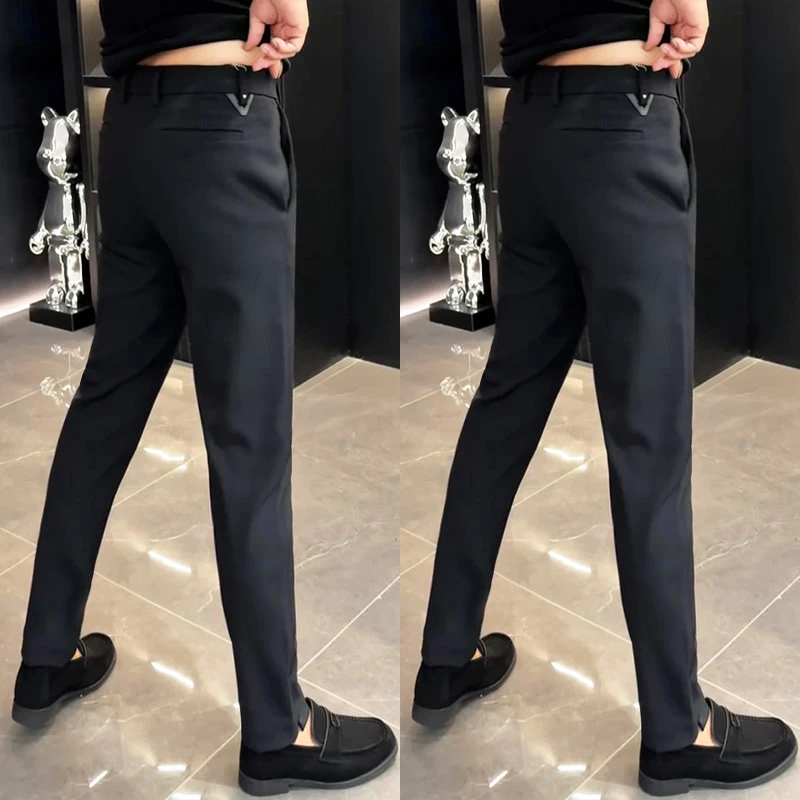 轻奢男裤商务欧货休闲帅气小脚西裤男秋季净版简约修身免烫直筒裤