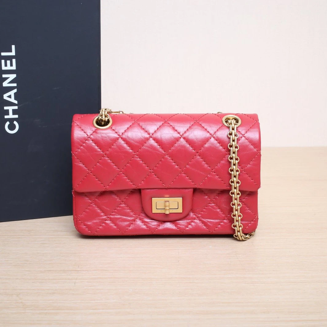 99新 Chanel/香奈儿 【黑黑】2.55 口盖包 迷你 红色 29开 金扣