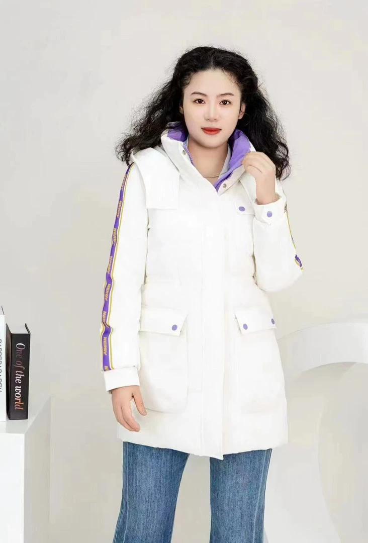 S50003百搭连帽宽松时尚女士简约白鸭绒秋冬羽绒服
