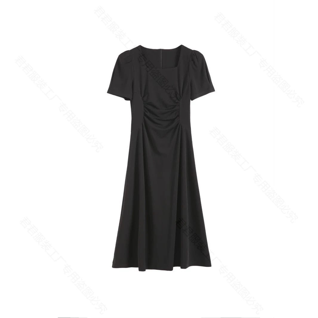 Junly春季法式赫本黑色垫肩连衣裙裙子垫肩连衣裙