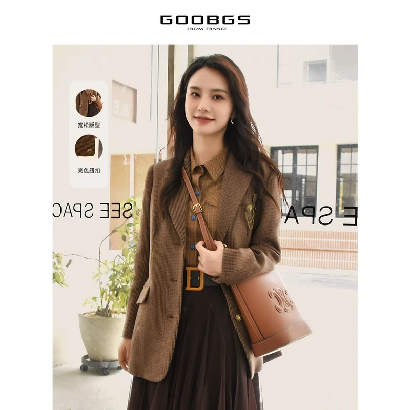 谷邦GOOBGS 英伦格宽松长袖衬衫 G2311808