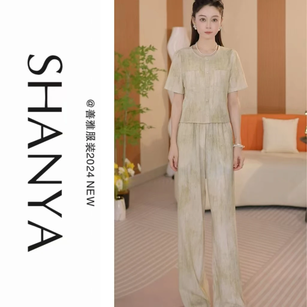 夏装盐系穿搭3215简约大气通勤显瘦套装短袖衬衫直筒裤两件套女