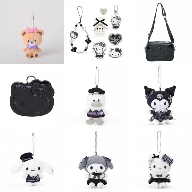 Japan hello kitty 黑白系列限定毛绒挂件集合