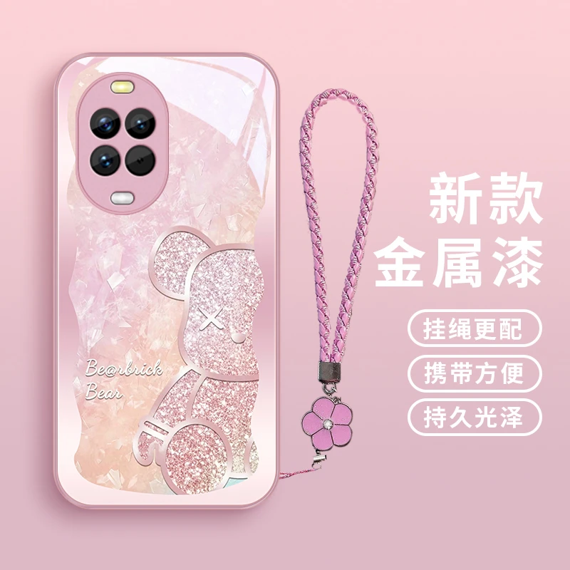 半边闪熊适用华为Nova14手机壳Nova14pro女款挂绳玻璃金属漆情侣
