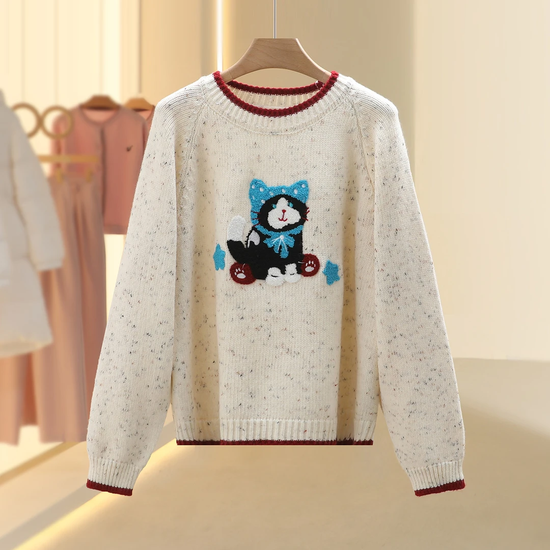 【芙】气质简约立体猫咪彩点针织衫2025冬季新款今年流行女装