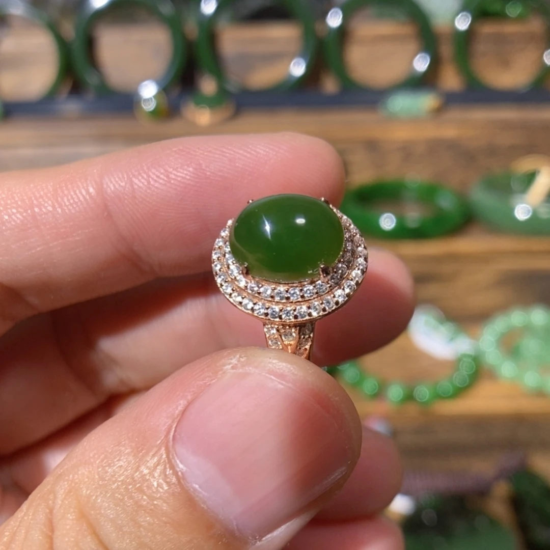 【闪购商品】吊坠(不含链)银S925镶嵌和田玉巴料戒指