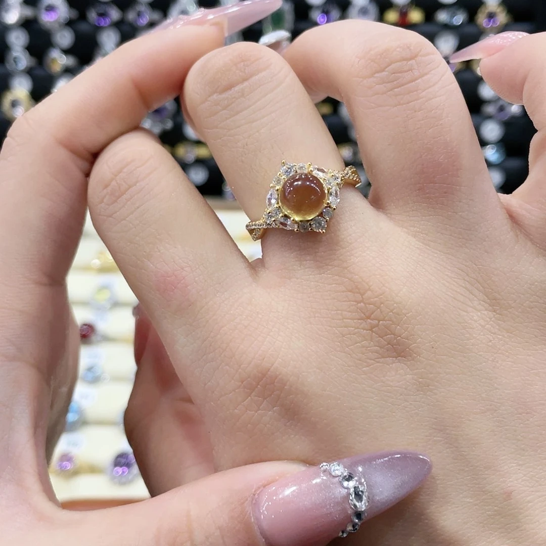 黄晶戒指银S925镶嵌戒指
