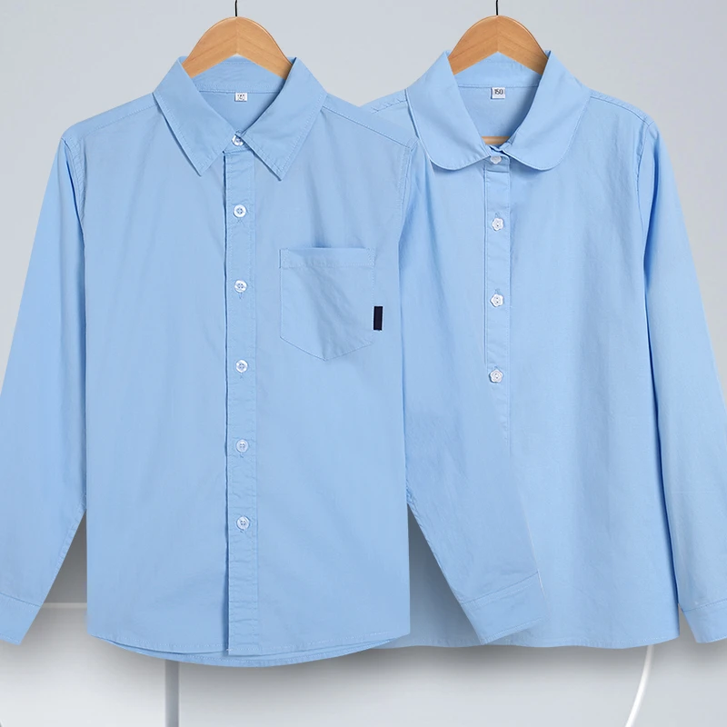 艾顿校春秋初高中小学生蓝色长袖衬衫校服幼儿园男女童 英伦园服
