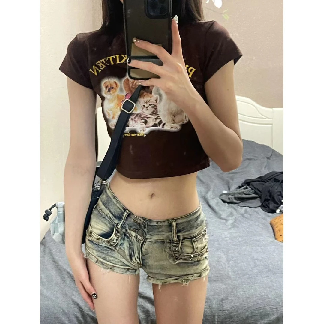 小个子美式辣妹低腰牛仔超短裤女夏季新款修身显瘦包臀阔腿热裤潮