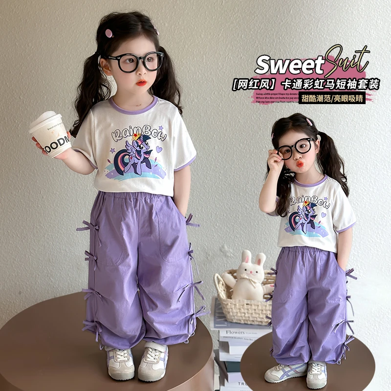 女童短袖套装洋气儿童夏季2025新款女宝宝休闲裤两件套小女孩时髦