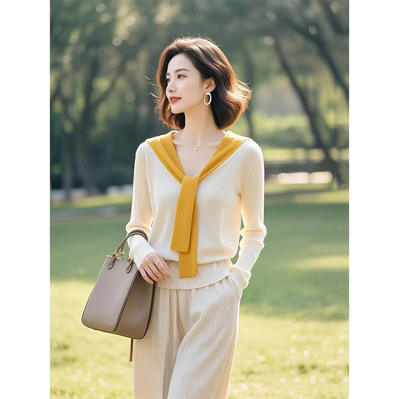 气质披肩慵懒感小众不撞款2025女装气质撞色针织衫秋季设计感上衣