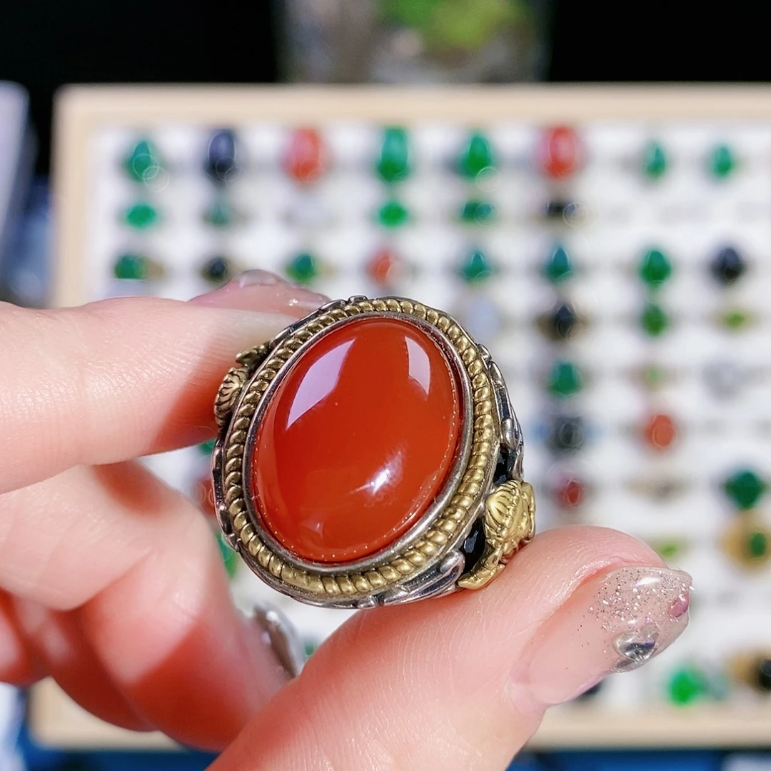 玛瑙/玉髓戒指银S925镶嵌
