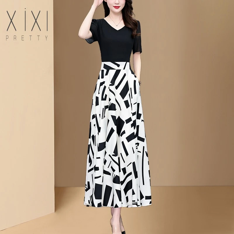 2025夏季新款高档大牌气质妈妈雪纺连衣裙阔太太时尚洋气显瘦裙女