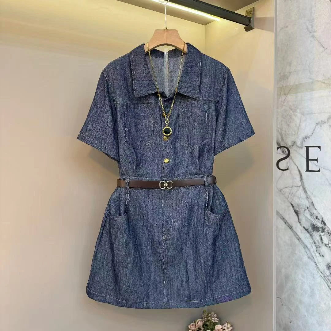 【XIAOYE】2025新款春夏季洋气百搭高级感显瘦高腰大码牛仔连衣裙