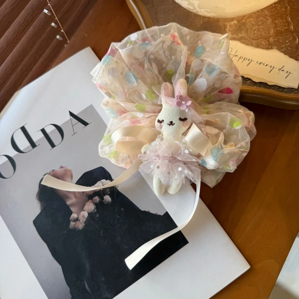 8677穿裙子的兔兔彩色波点肠圈（手工微瑕介意勿拍）