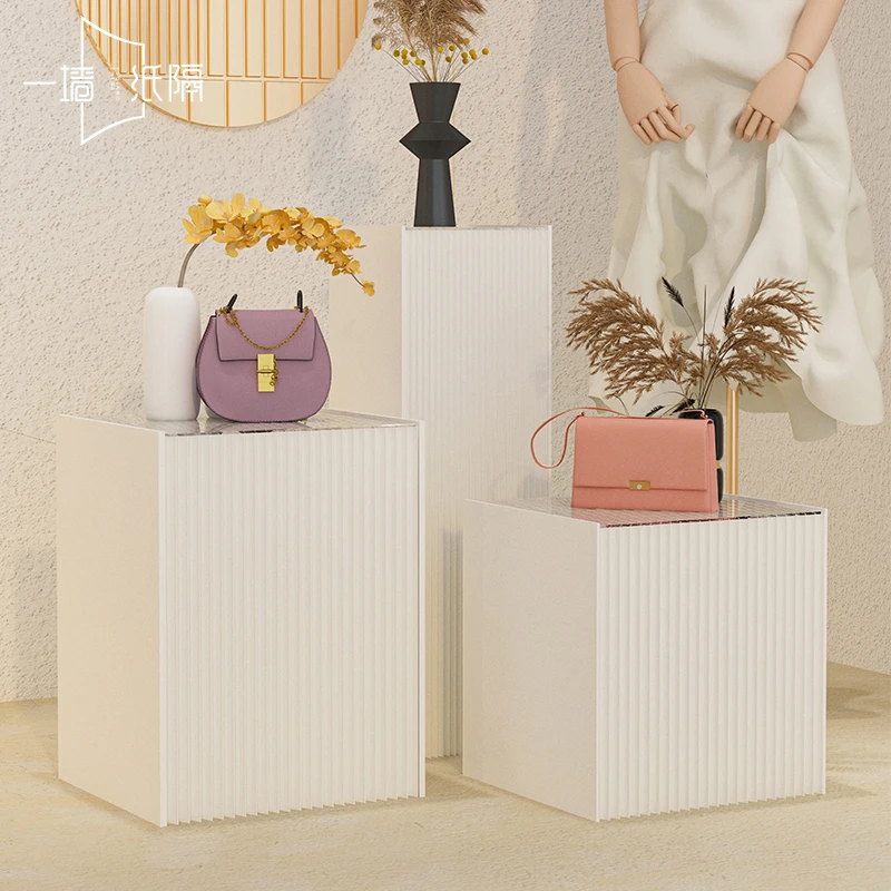 展台方形白色展示台高低流水台落地可折叠包包珠宝陈列架展会展柜