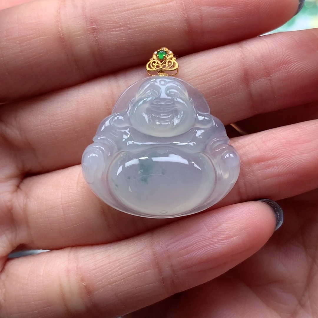 翡翠吊坠(不含链)18K金镶嵌佛公